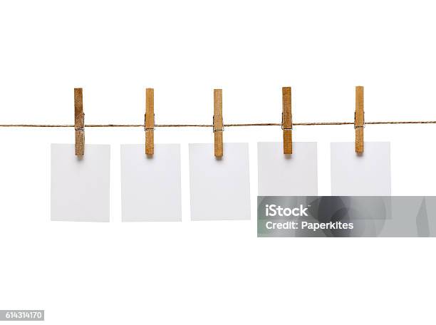 Clothes Peg And Note Paper On Clothes Line Rope Stock Photo - Download Image Now - Blank, Clothesline, Clothespin