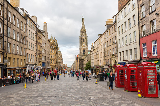 Edinburgh, Scotland - September 10, 2016: Royal Mile in the old town of Edinburgh with unidentified people. It is the main thoroughfare of the Old Town and its busiest street