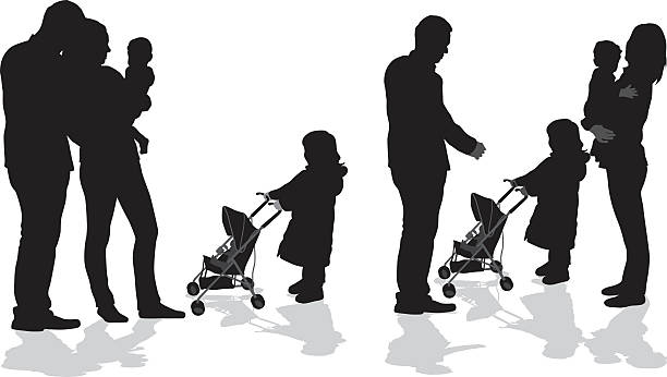 ilustrações, clipart, desenhos animados e ícones de seu bebê e minha boneca - multi generation family isolated people silhouette