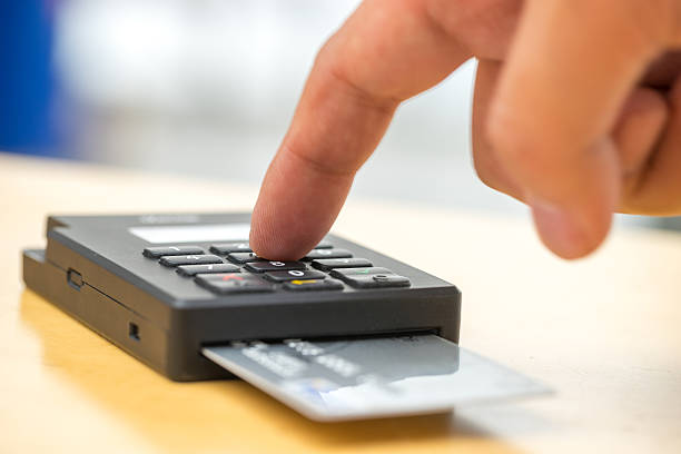 istock Credit card machine, payment for online shopping 614318918