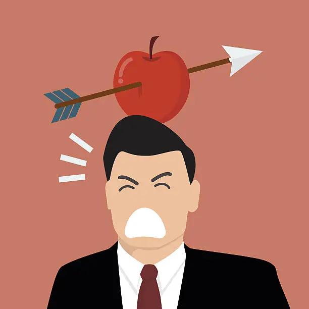 Vector illustration of Businessman with apple and arrow on his head