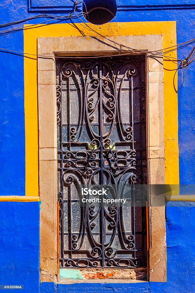 Iron Blue Yellow Door Guanajuato Mexico Architecture Stock Photo