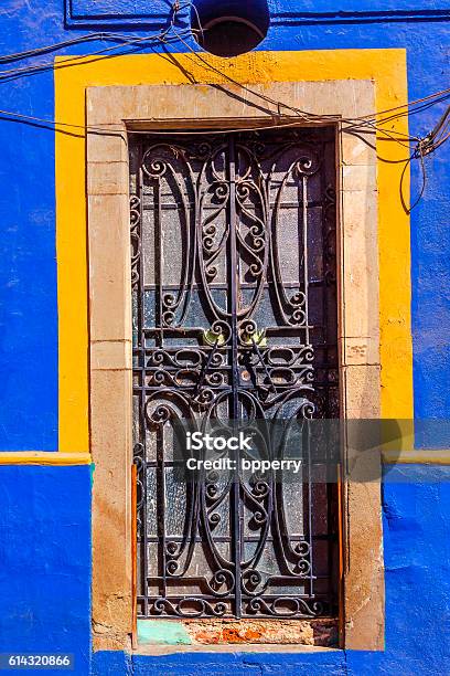 Iron Blue Yellow Door Guanajuato Mexico Stock Photo - Download Image Now - Architecture, Blue, Building Entrance