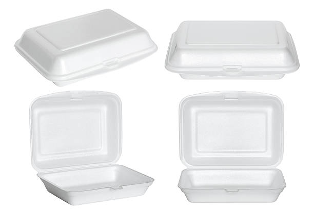 conjunto de caja de poliestireno blanco aislado sobre blanco - polystyrene fotografías e imágenes de stock