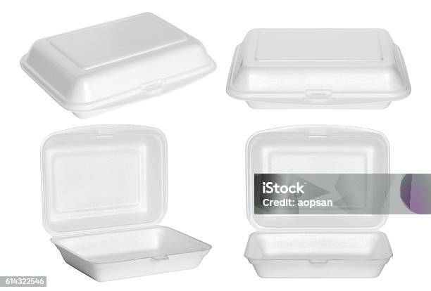 Set Of White Styrofoam Box Isolated On White Stock Photo - Download Image Now - Polystyrene, Container, Packaging