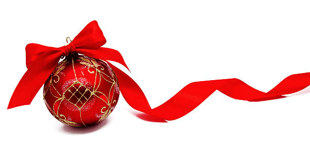 istock Perfect red christmas ball with ribbon isolated 614326676