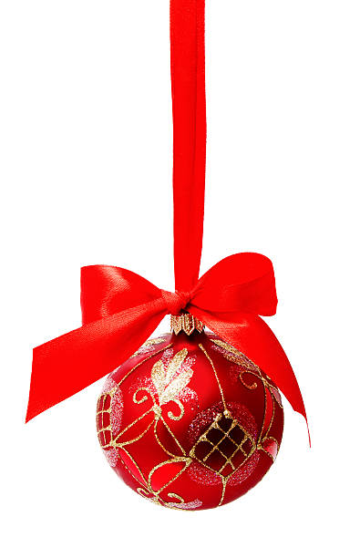 istock Hunging red christmas ball isolated 614326696