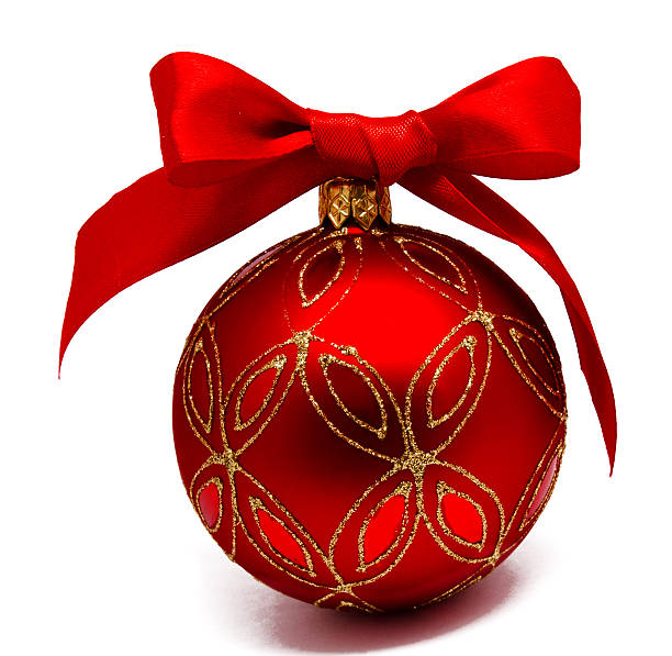 istock Perfect red christmas ball with ribbon isolated 614326742