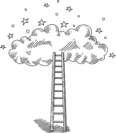 Line drawing of Ladder and Cloud. Elements are grouped.contains eps10 and high resolution jpeg.