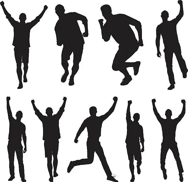 Vector illustration of Men jumping and cheering