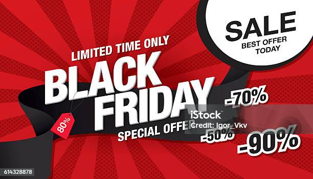 Black Friday Sale Banner Template Design Stock Illustration - Download Image Now - Black Friday - Shopping Event, Web Banner, Banner - Sign