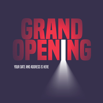 Grand opening vector illustration, background with open door