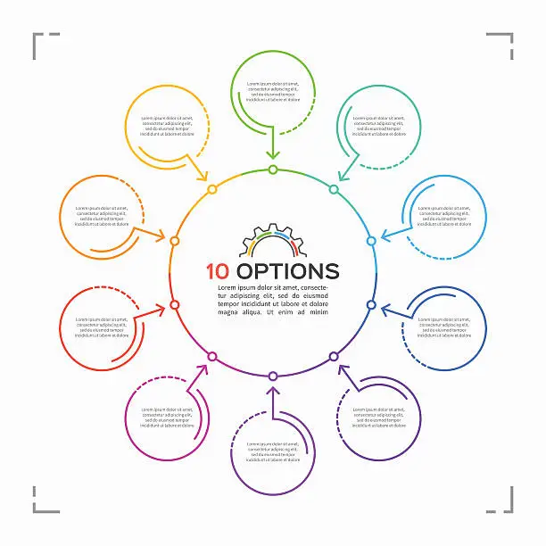 Vector illustration of Minimal style circle infographic template with 10 options