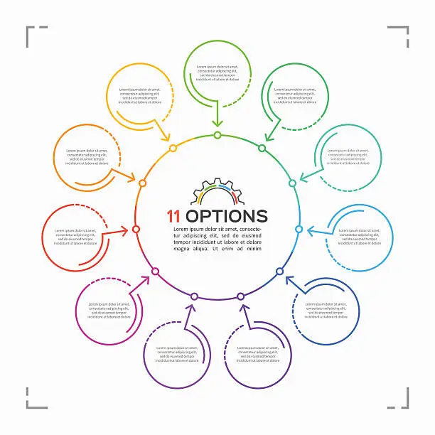 Vector illustration of Minimal style circle infographic template with 11 options