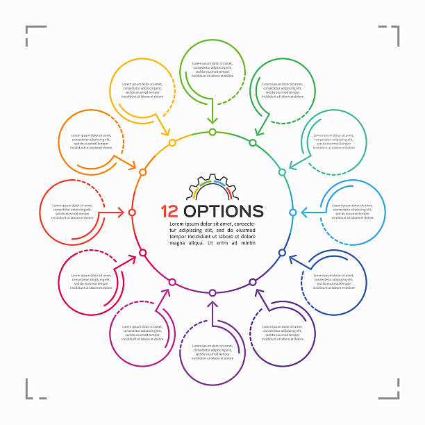 Minimal style circle infographic template with 12 options Minimal style circle infographic template with 12 options number 12 stock illustrations