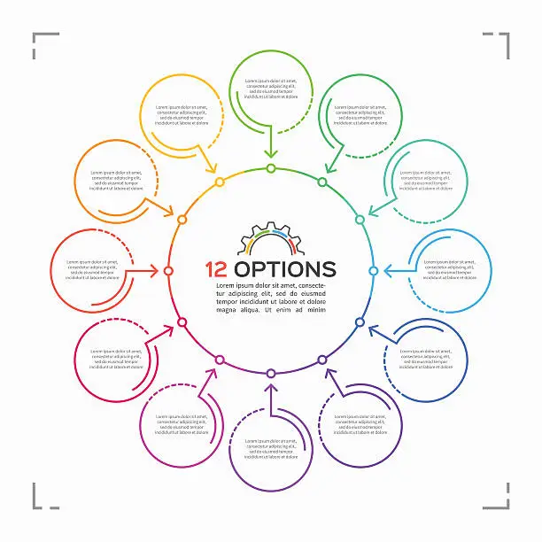Vector illustration of Minimal style circle infographic template with 12 options