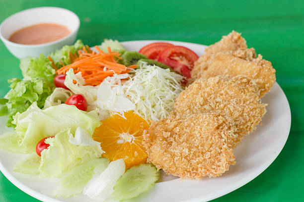 istock fried breaded chicken Milanese with Salad 614331970
