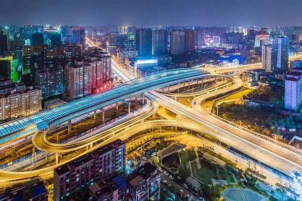 aerial view of overpass in wuhan,china