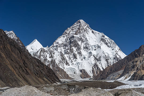 istock K2 mountain peak in clear day, K2 trek 614333072