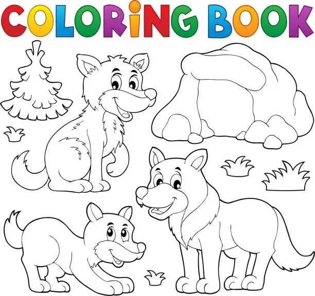 Vector illustration of Coloring book with wolves theme 1