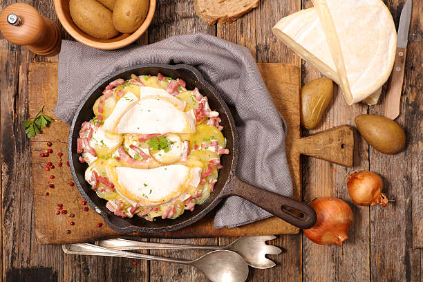 French dish Tartiflette with potatoes, onions, reblochon cheese and bacon