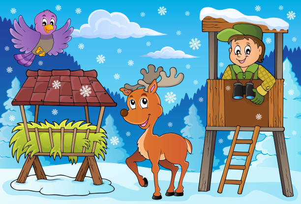 ilustrações, clipart, desenhos animados e ícones de tema de inverno florestal 3 - high seat