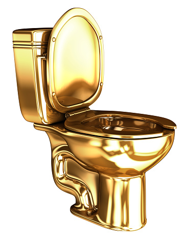 Golden WC toilet. 3d image. Isolated on white