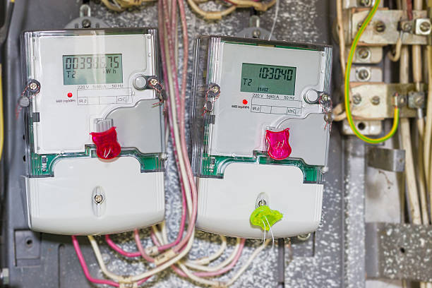 istock Two domestic digital electricity meter, mounted in distribution 614338330