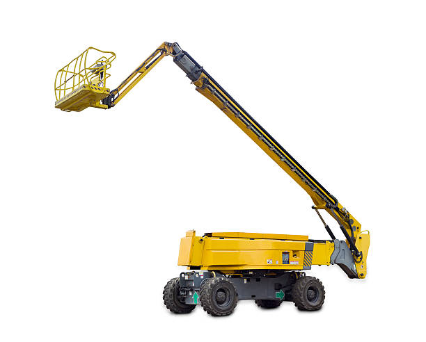 istock Self propelled wheeled boom lift with telescoping boom and baske 614338380