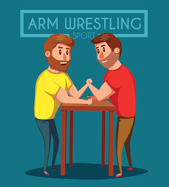 팔씨름. 전투 전투기. 만화 벡터 일러스트레이션. - wrestling human muscle muscular build strength stock illustrations