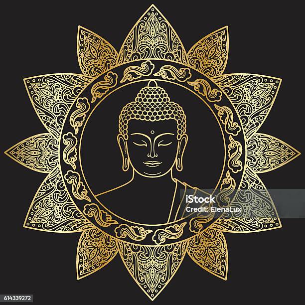 Buddha With Floral Decor Stock Illustration - Download Image Now - Buddha, Symbol, Arts Culture and Entertainment