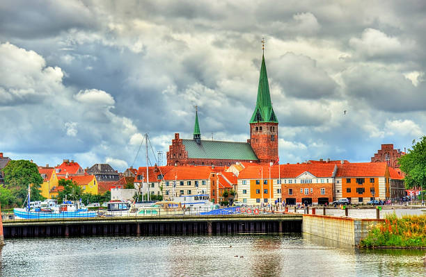 view of saint olaf church in helsingor, denmark - kronborg castle imagens e fotografias de stock