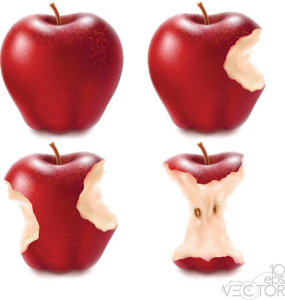 Red apple Accutanee apple. Сandy apple. Bite. apple with bite out stock illustrations