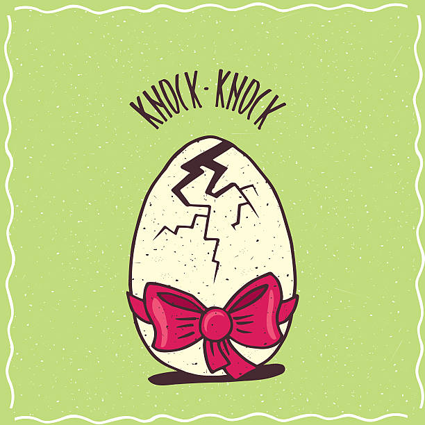 illustrazioni stock, clip art, cartoni animati e icone di tendenza di uovo incrinato con un nastro rosso - animal egg chicken new cracked