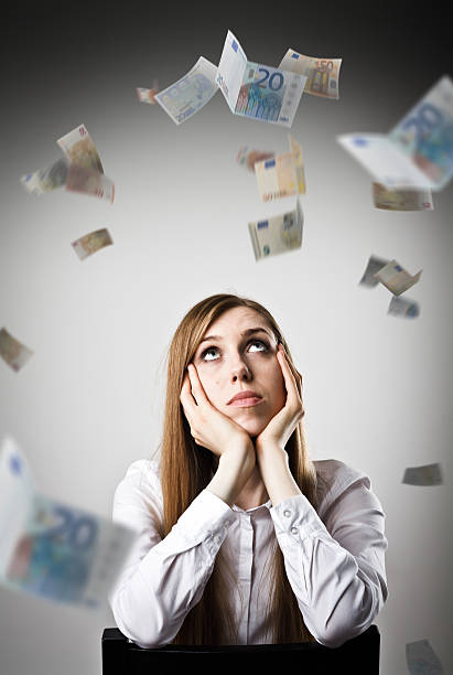 istock Woman in white and Euro. 614344022