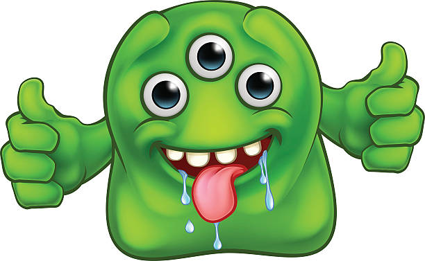 зеленый милый чужеродный монстр - slug bacterium monster virus stock illustrations