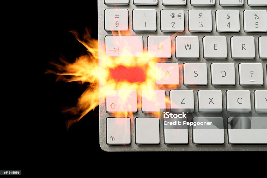 Computer Keyboard Or Keypad With Exploding Blank Red Button Stock Photo ...