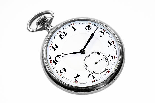 Old swiss pocket watch isolated Old swiss pocket watch perspective left isolated on white background broken pocket watch stock pictures, royalty-free photos & images