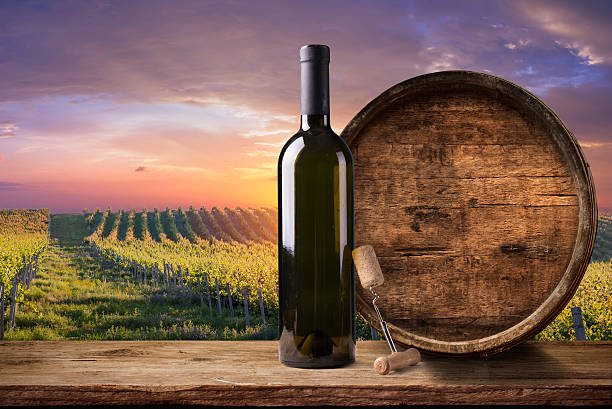 istock Wine and vineyard in Tuscany sunset. Italy 614348982