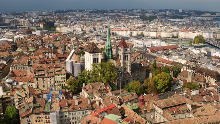 Aerial view of Geneva city in Switzerland