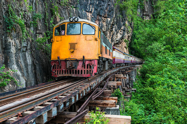 Train into the Railway bridge at Kanchanaburi