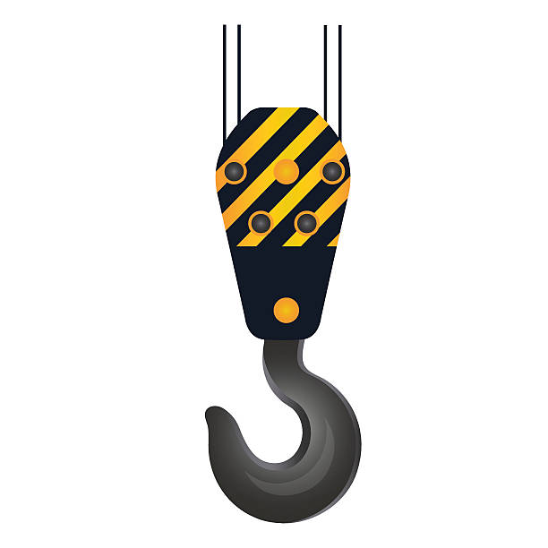 와이어 로프 아이콘에 크레인 리프팅 후크. 호이스트 부품 - pulley hook crane construction stock illustrations