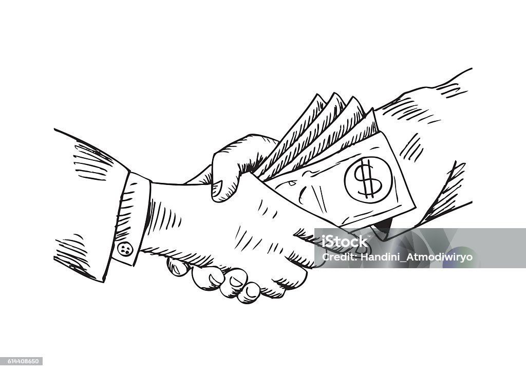 Sketch Business Handshake With Corruption Stock Illustration - Download  Image Now - Currency, Paper Currency, Dirty - iStock