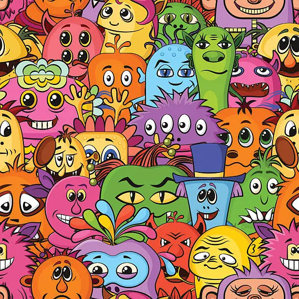 Vector illustration of Cartoon Monsters Seamless