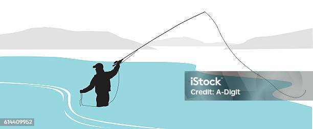 River Fishing Solo Stock Illustration - Download Image Now - Fly-fishing, Fishing, People