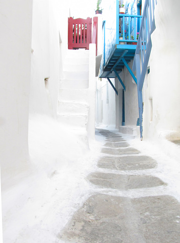 Traditional Mykonos alley background