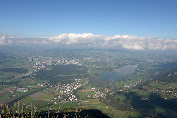 Landscape of Gruyere (Lake of Gruyere) stock photo
