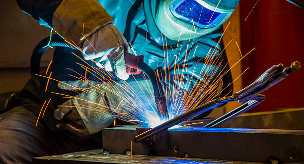 istock Industrial steel welder in factory technical, 614414986