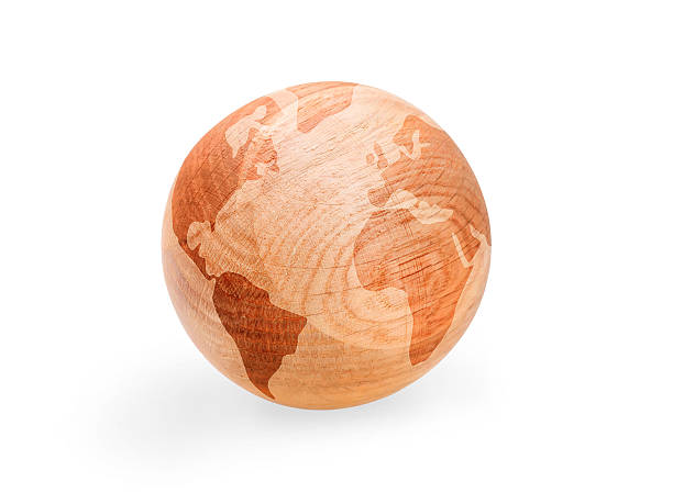 istock Schematic world map on the wooden ball 614417964