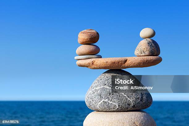 Concept Of Harmony And Balance Balance Stones Against The Sea Stock Photo - Download Image Now